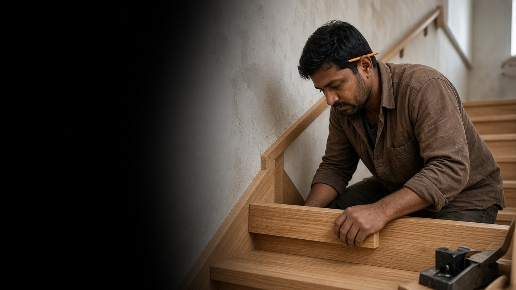 A young apprentice working with timber in a workshop