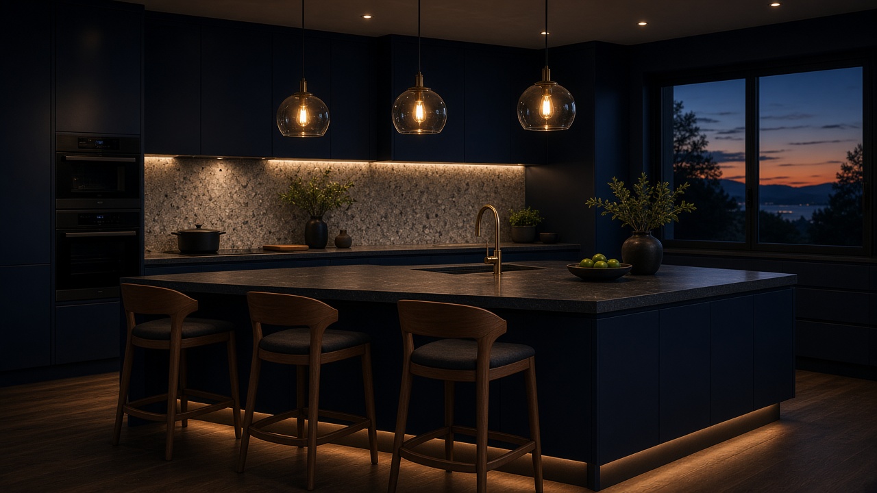 A finished dark kitchen after a full renovation