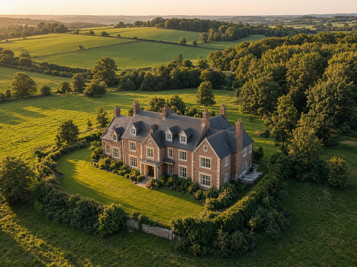A house set in green English countryside