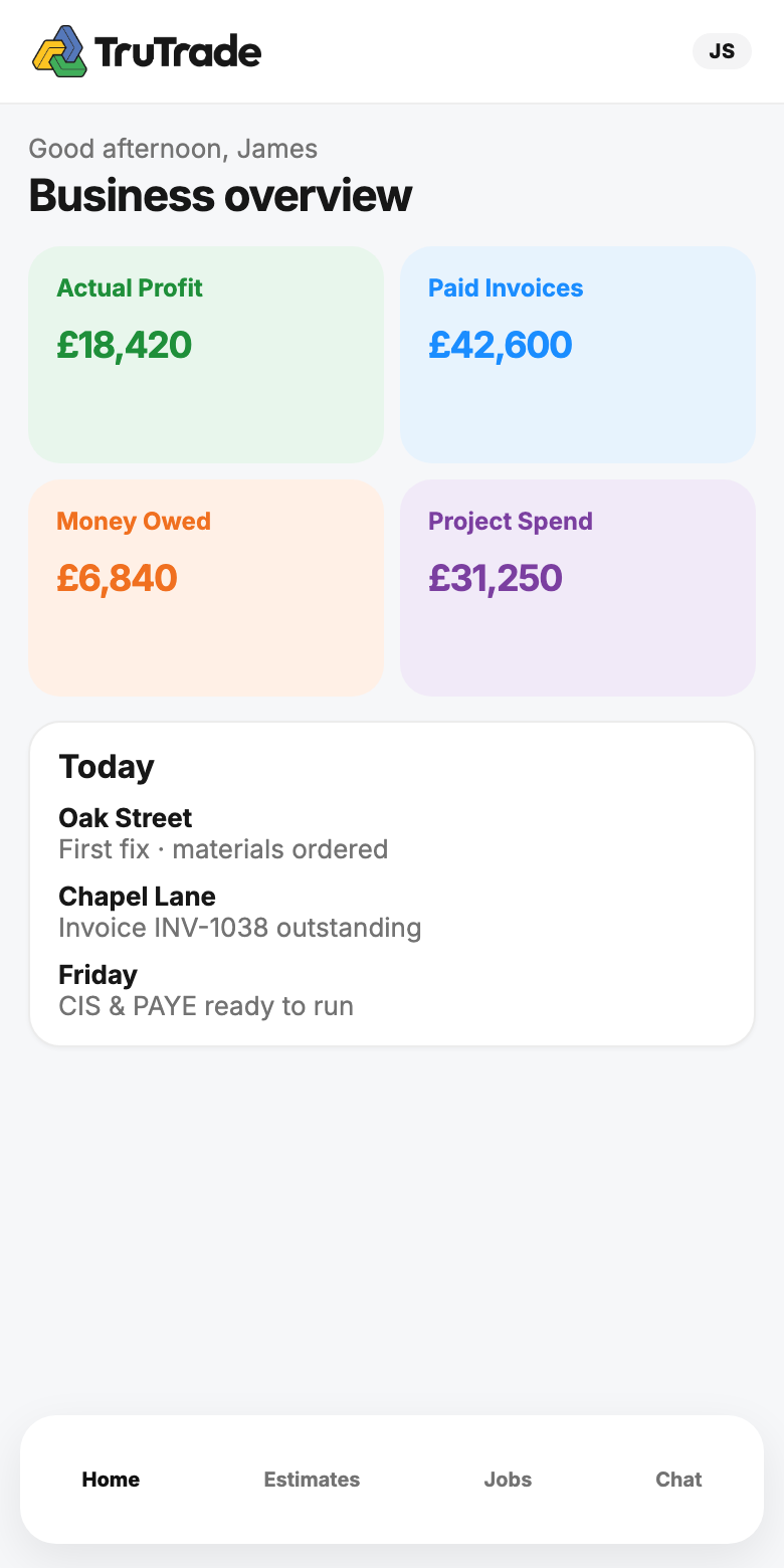 The TruTrade app home screen on a phone