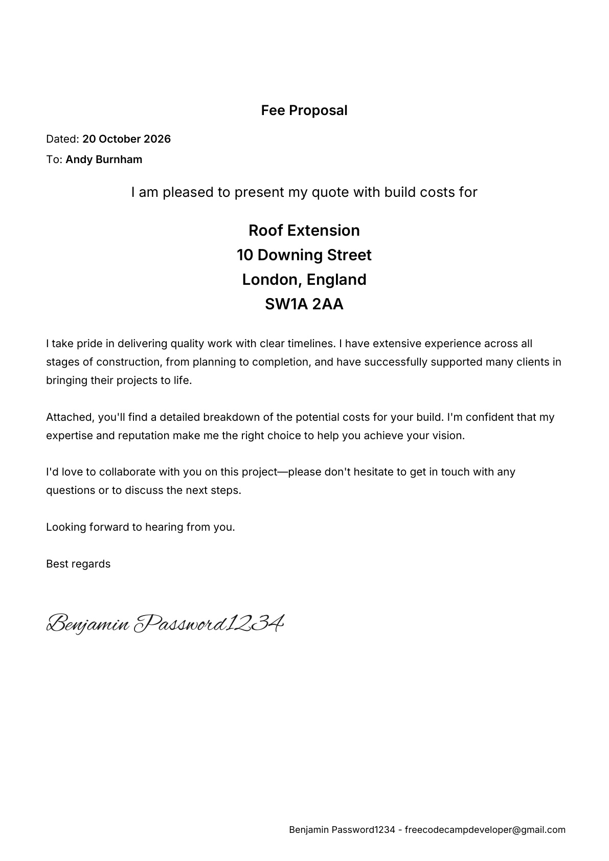 The client fee proposal inside a TruTrade quote pack