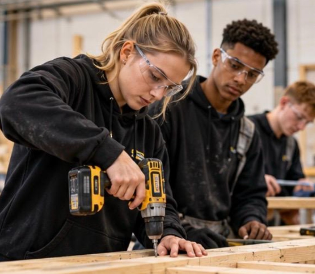 Carpenters framing timber on a building site