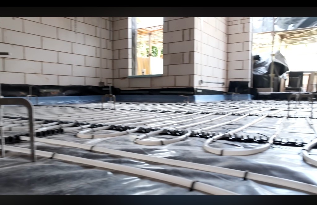Underfloor heating pipework laid on a new-build floor